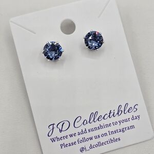 Swarovski Crystal Elements Silver Stud Earrings Light Sapphire Blue 2 Carat Prom
